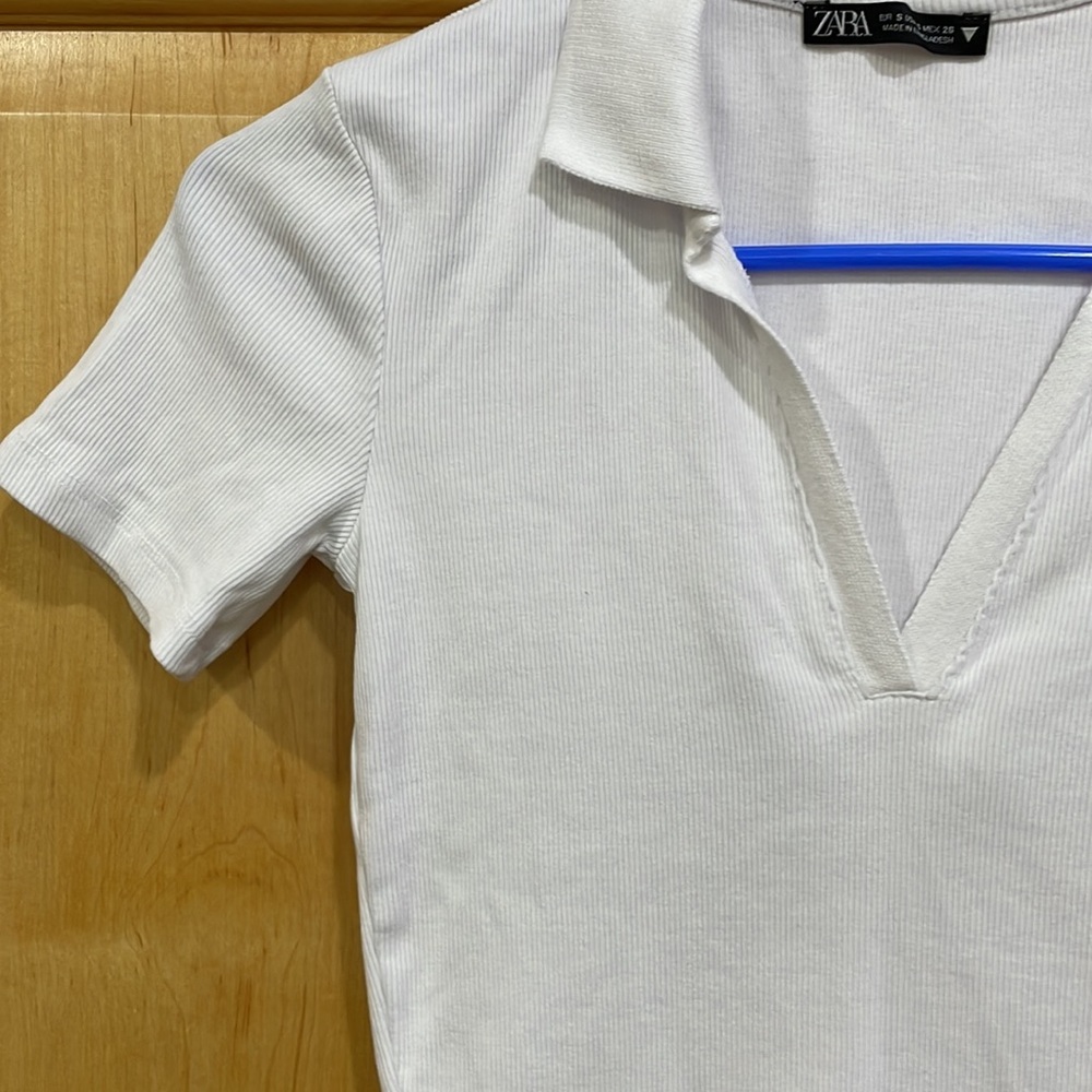 Zara collared white v neck crop top size S - Picture 3 of 8
